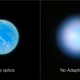 A la izquierda, la imagen de Neptuno usando el sistema de ópticas adaptativas. A la derecha, la misma imagen sin usar la técnica